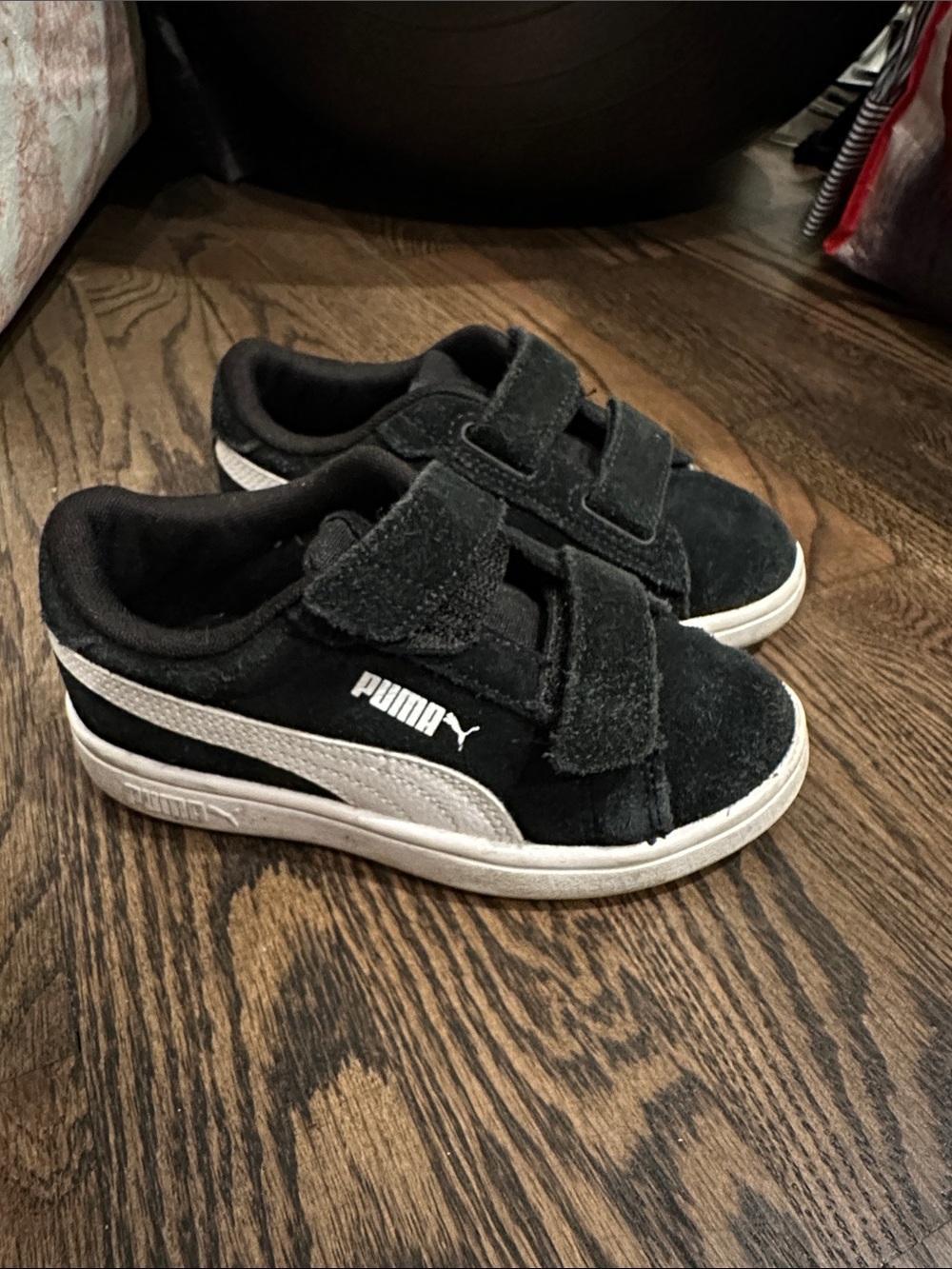 Puma Kids Black and White Velcro Suede Sneakers